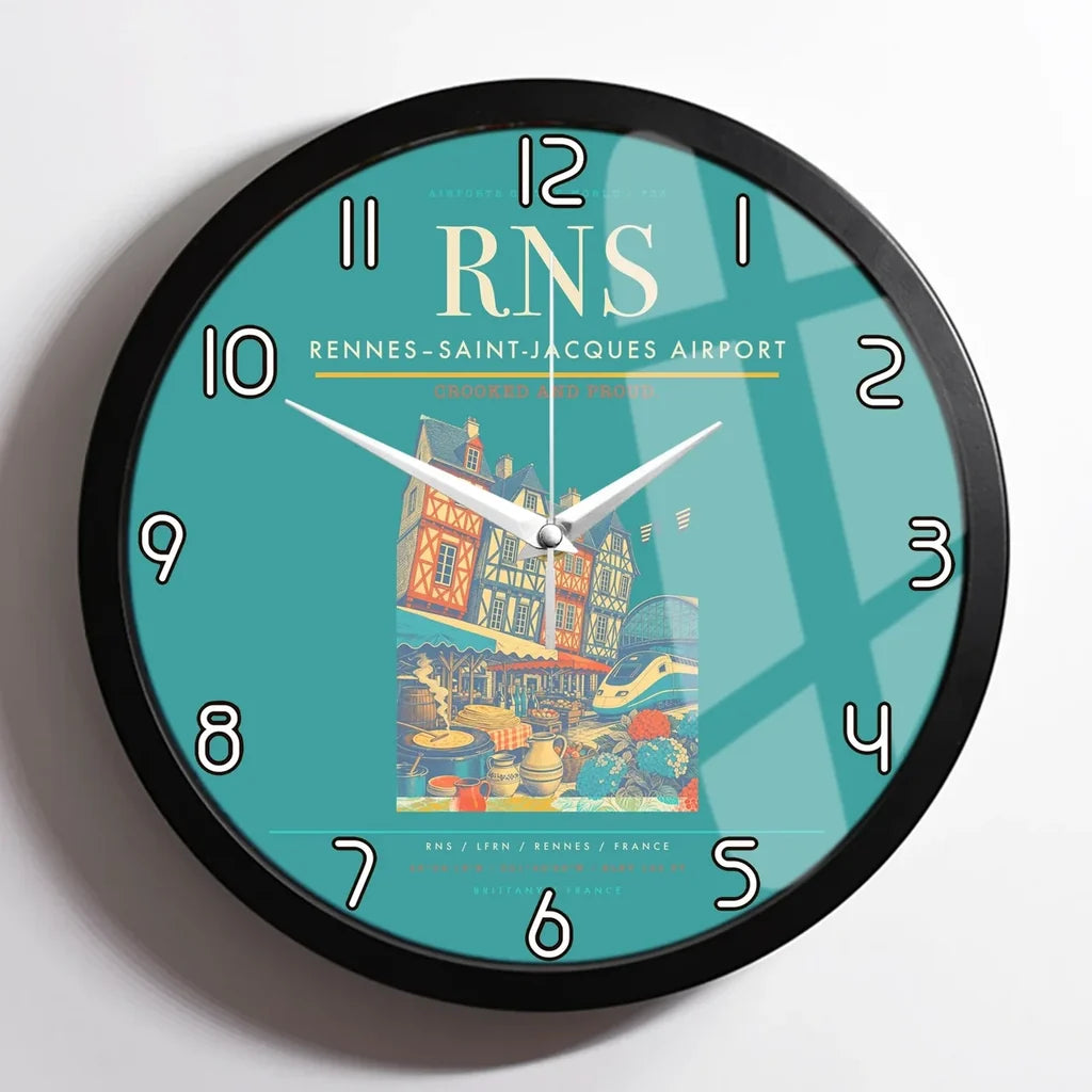 Rennes–Saint-Jacques Airport (RNS) design on turquoise framed wall clock