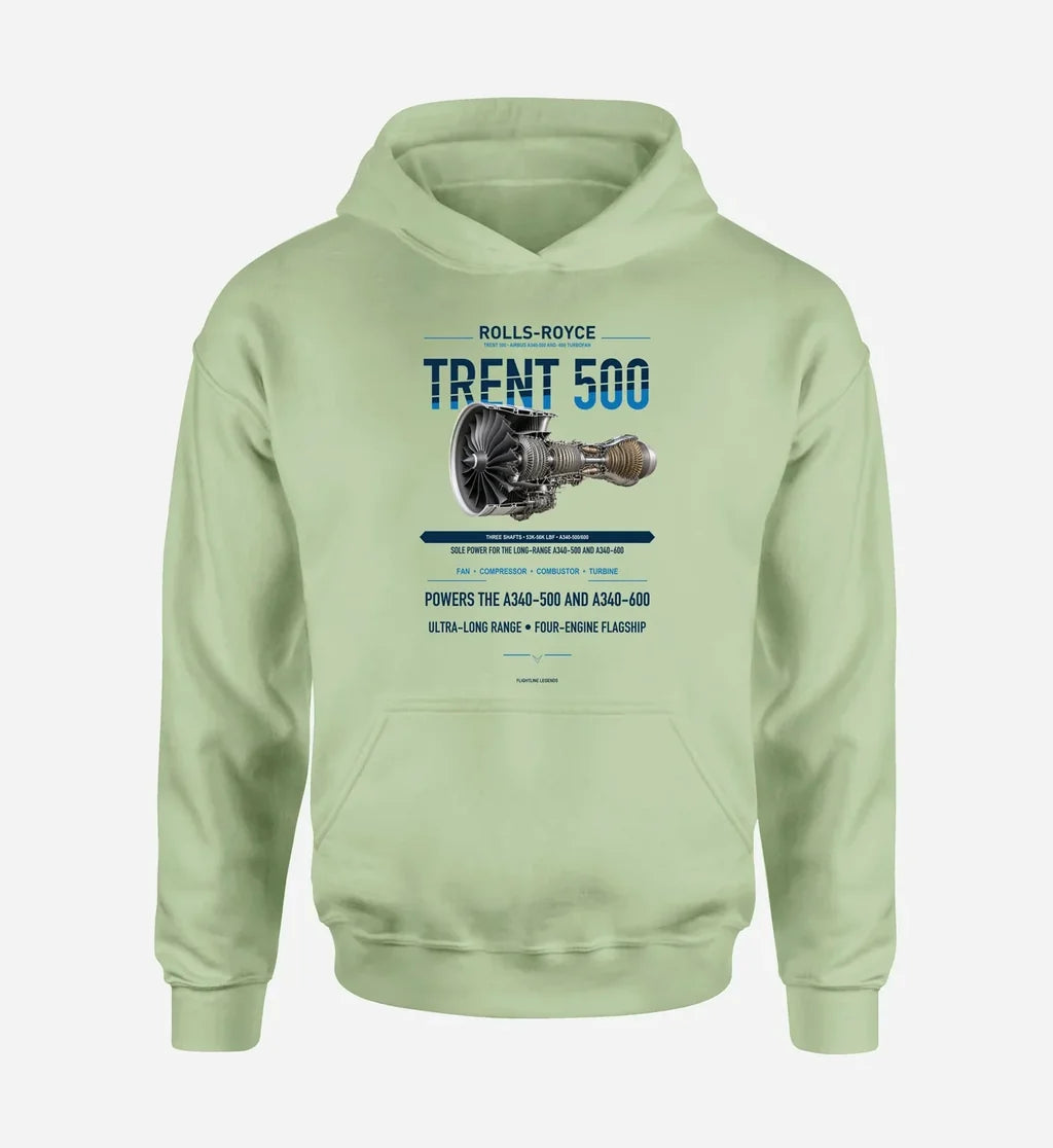 TRENT 500 design on light green hoodie single side