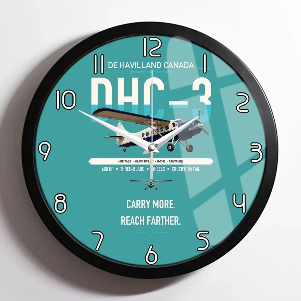 DHC-3 Otter design on turquoise framed wall clock