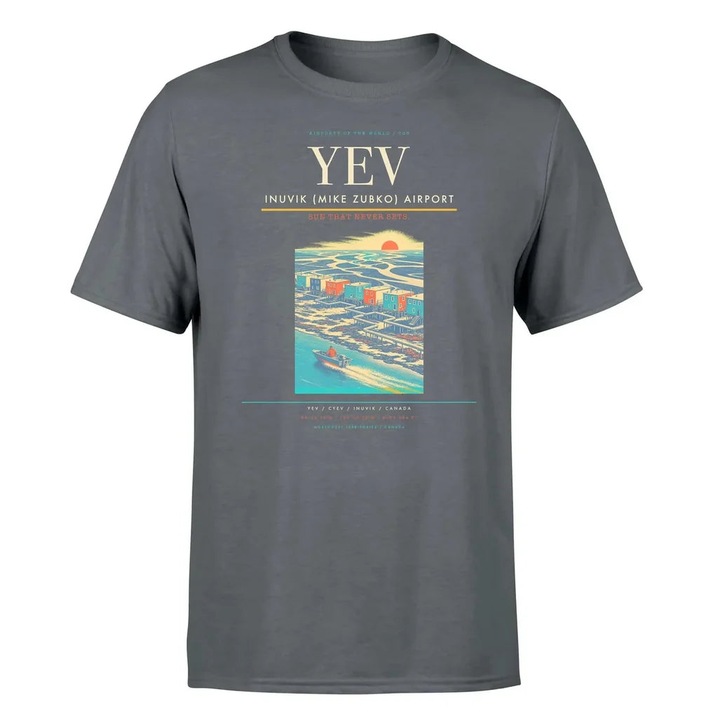 Inuvik (Mike Zubko) Airport (YEV) T-Shirt single-side front print in Gray | inuvik-mike-zubko-airport-yev-double-side-t-shirt