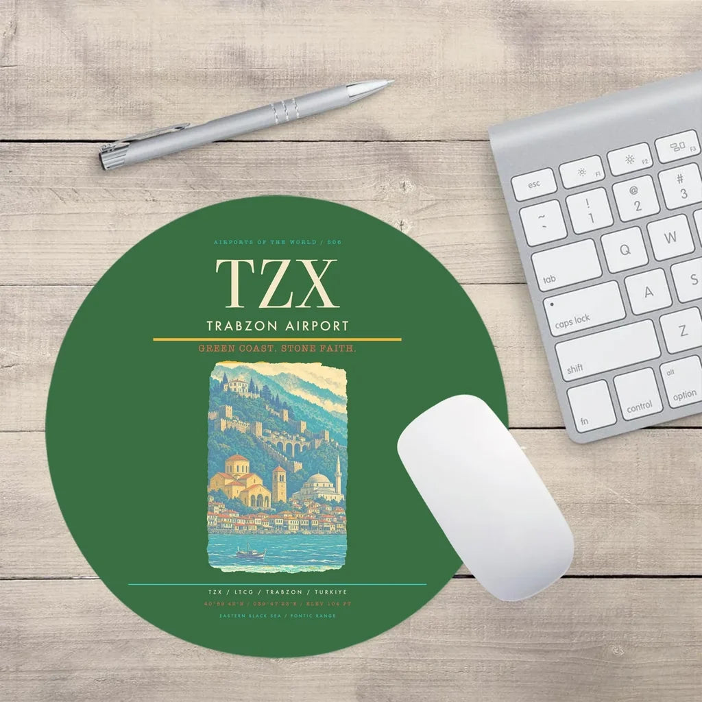Trabzon Airport (TZX) design on green round mouse pad