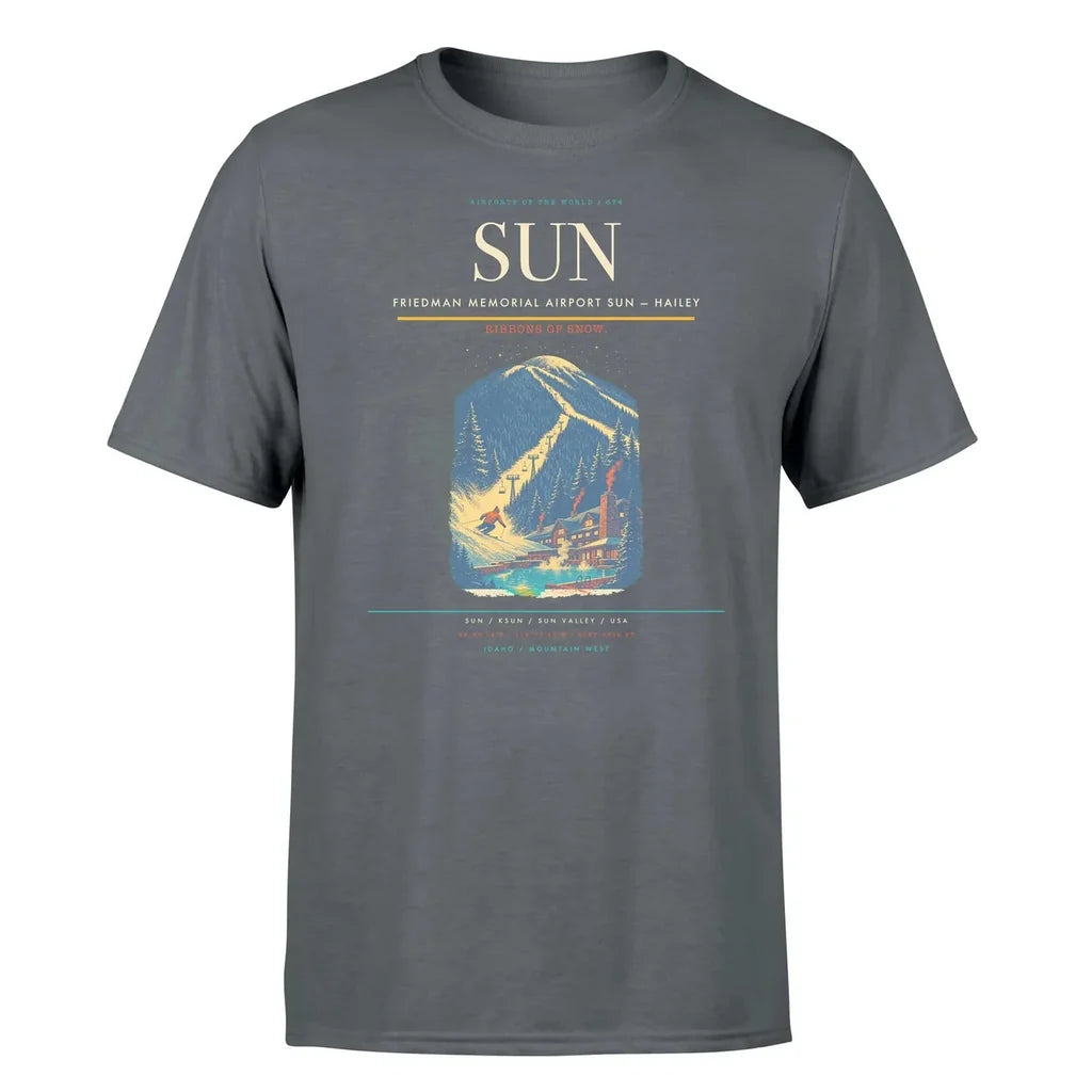 Friedman Memorial Airport (SUN) T-Shirt single-side front print in Gray | friedman-memorial-airport-sun-double-side-t-shirt