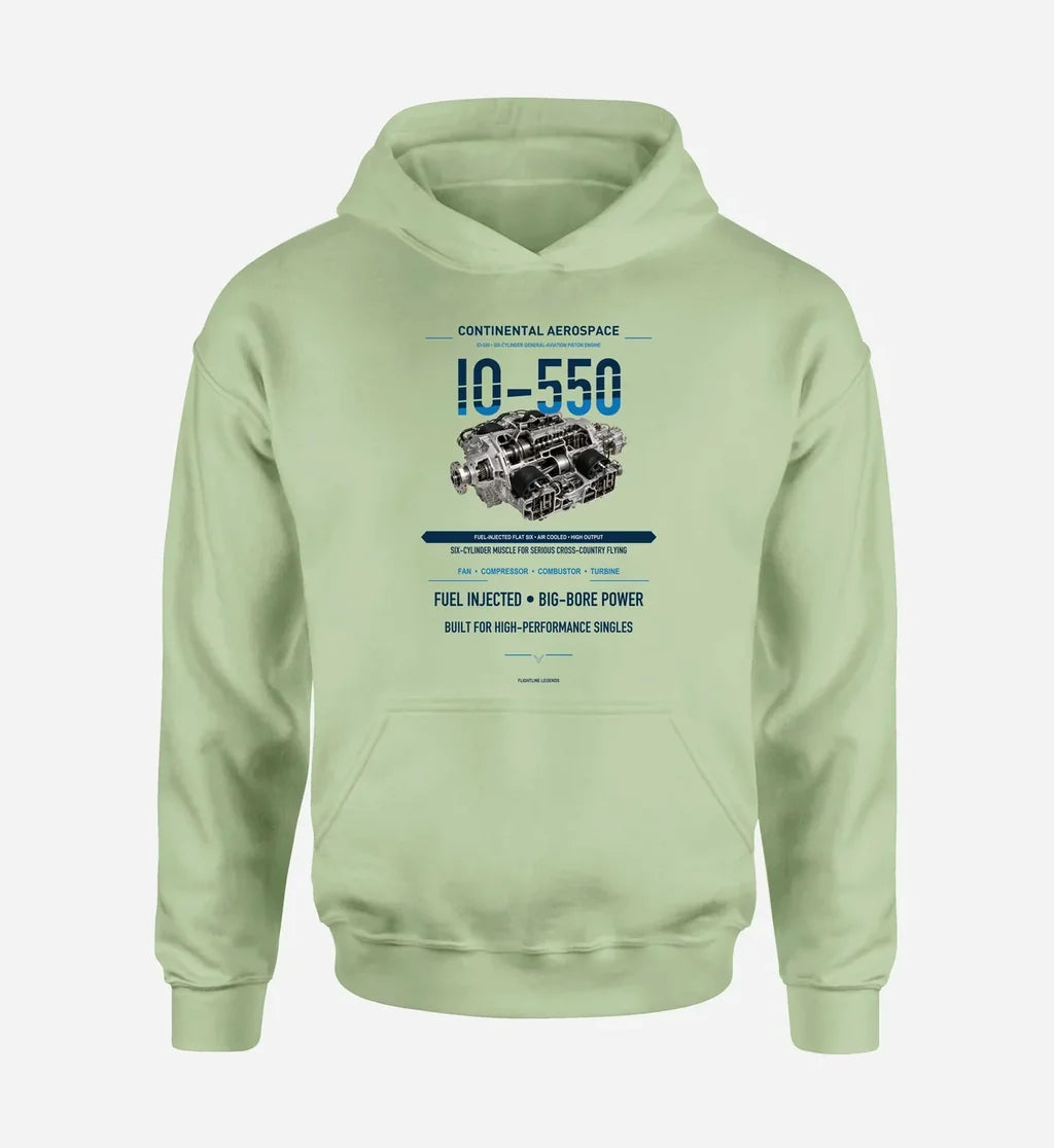 IO-550 design on light green hoodie single side