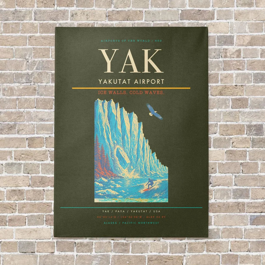 Yakutat Airport YAK vertical canvas print - no frame - green army background