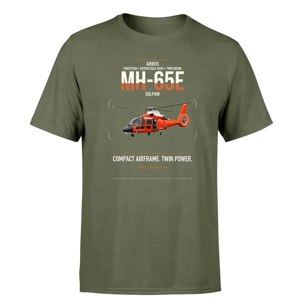 Airbus MH-65E Dolphin design on green army t-shirt, single-side print