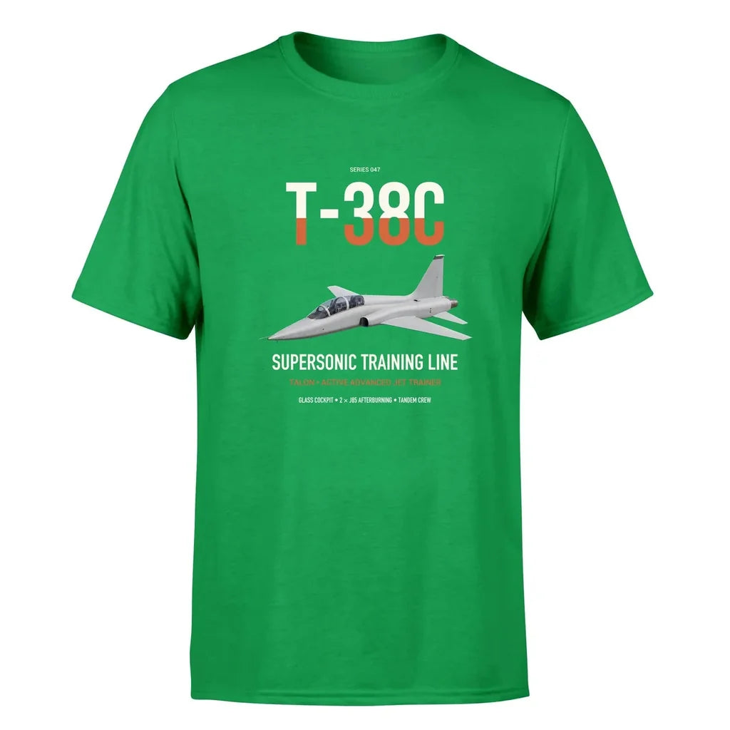 T-38C Talon design on green double-side t-shirt, single-side print