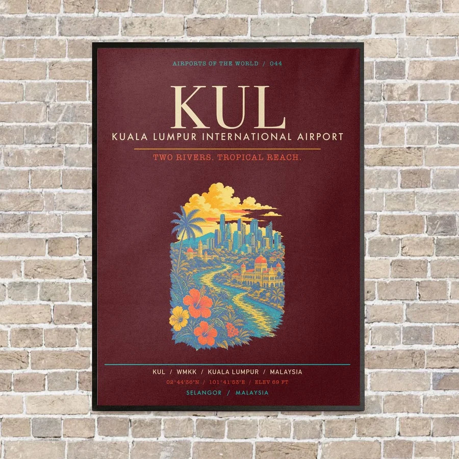 Kuala Lumpur International Airport KUL - Canvas Framed - Dark Red