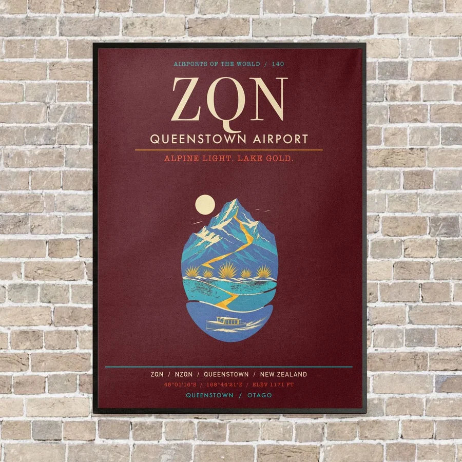 Queenstown Airport ZQN - Canvas Framed - Dark Red