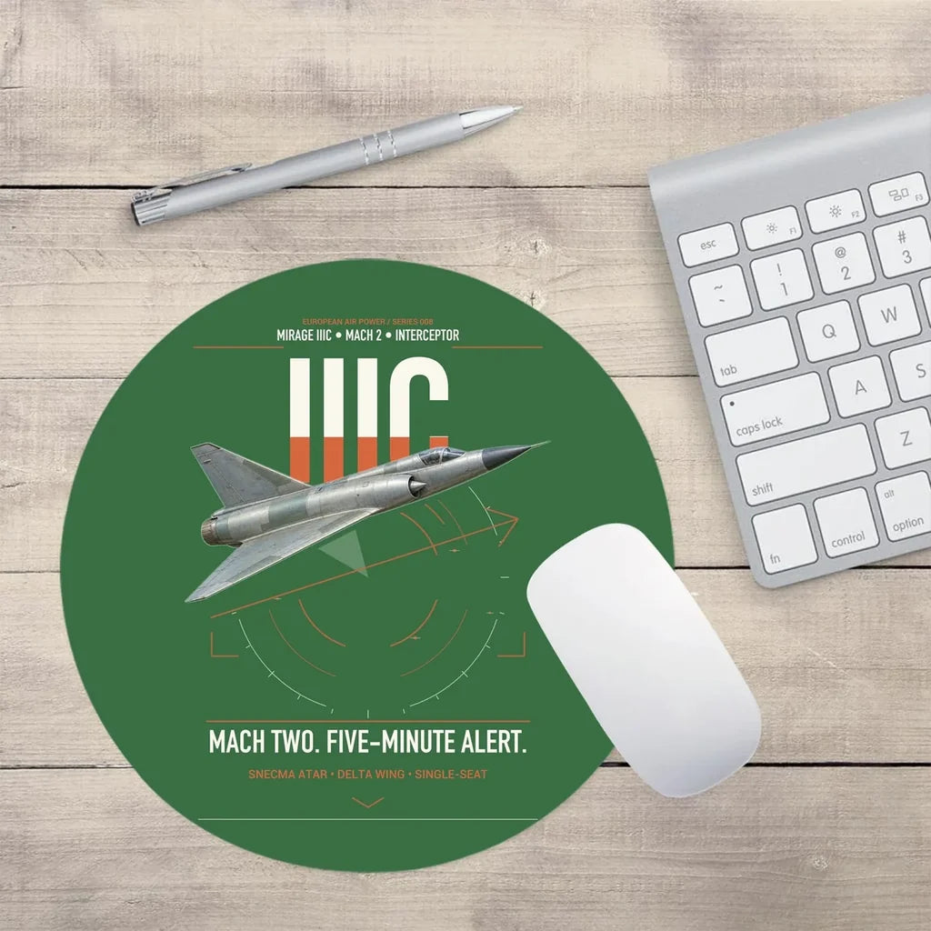 Dassault Mirage IIIC design on green round mouse pad