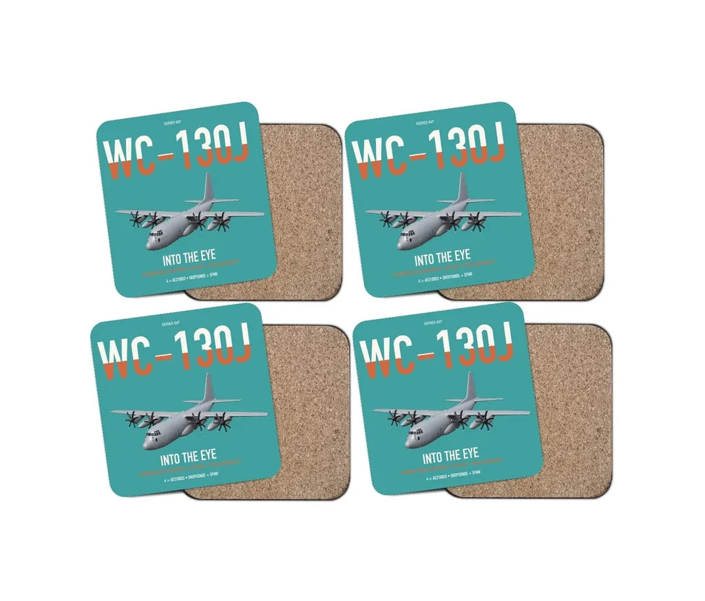 WC-130J Hurricane Hunter design on turquoise 4 pieces set coaster