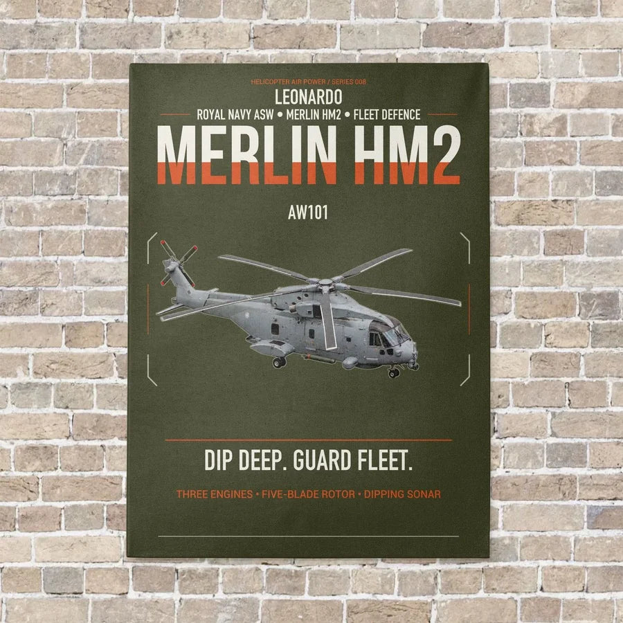Leonardo AW101 Merlin HM2 vertical canvas print - no frame - green army background