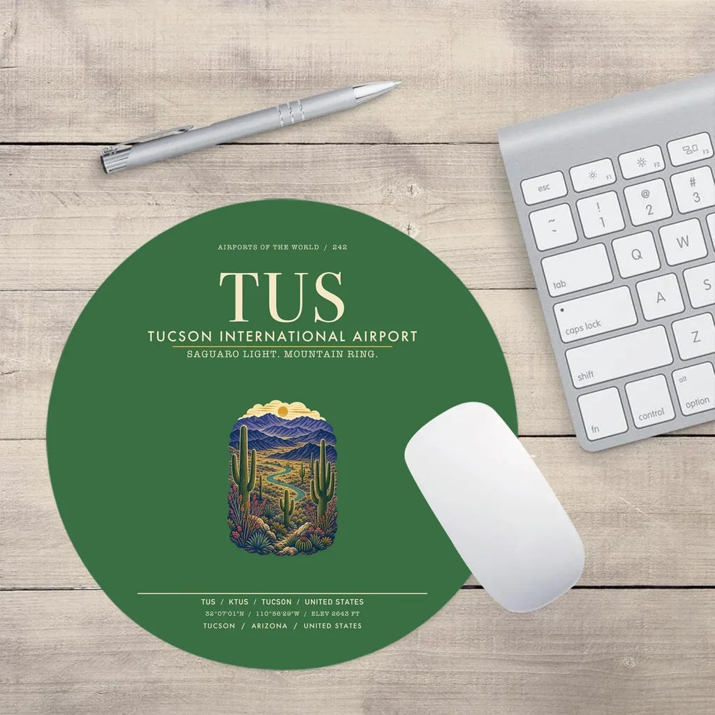 Tucson International Airport (TUS) design on green round mouse pad
