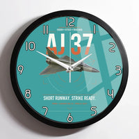 Thumbnail for Saab AJ 37 Viggen design on turquoise framed wall clock