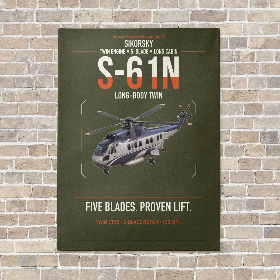 Sikorsky S-61N vertical canvas print - no frame - green army background