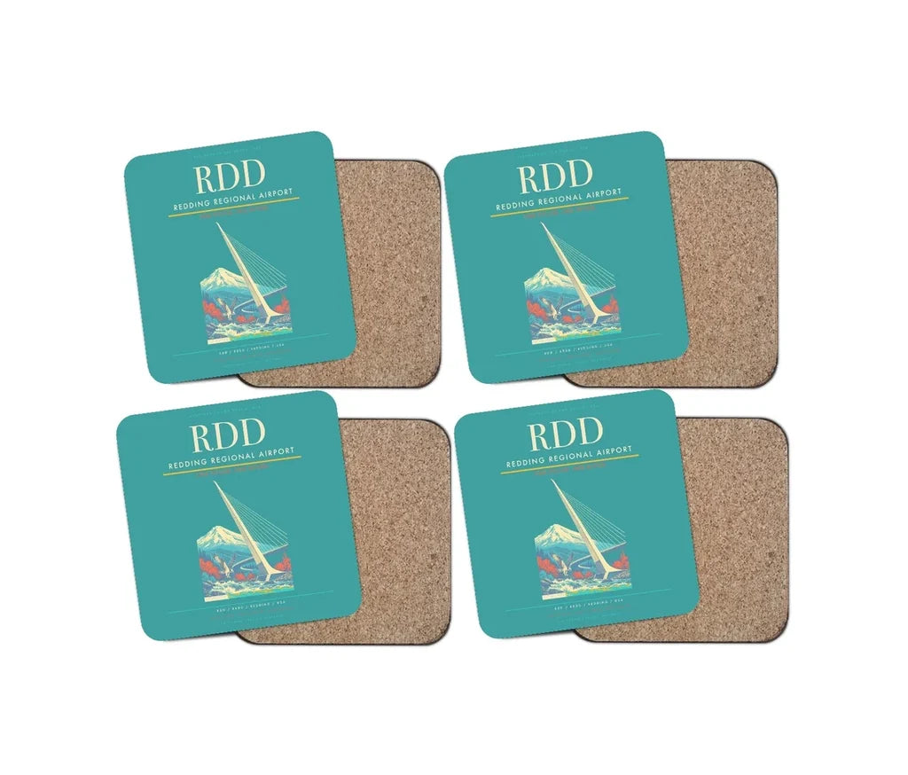 Redding Regional Airport (RDD) design on turquoise 4 pieces set coaster