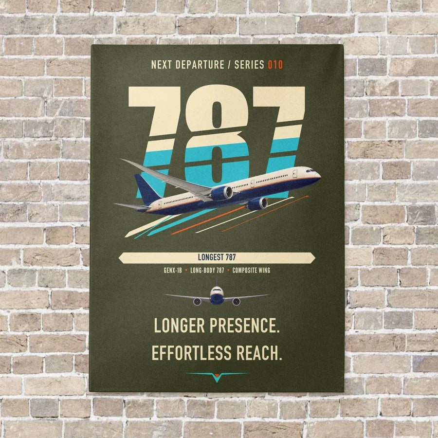 Boeing 787-10 Dreamliner vertical canvas print - no frame - green army background
