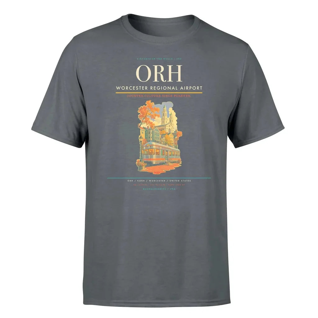 Worcester Regional Airport (ORH) T-Shirt single-side front print in Gray | worcester-regional-airport-orh-double-side-t-shirt