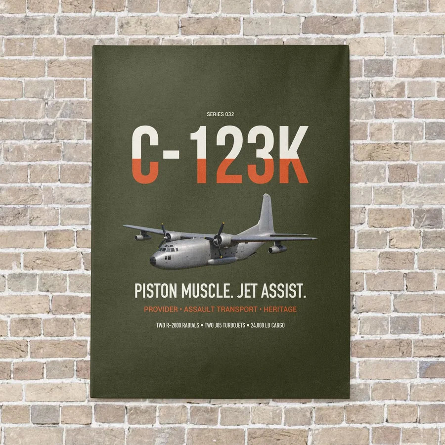 C-123K Provider vertical canvas print - no frame - green army background