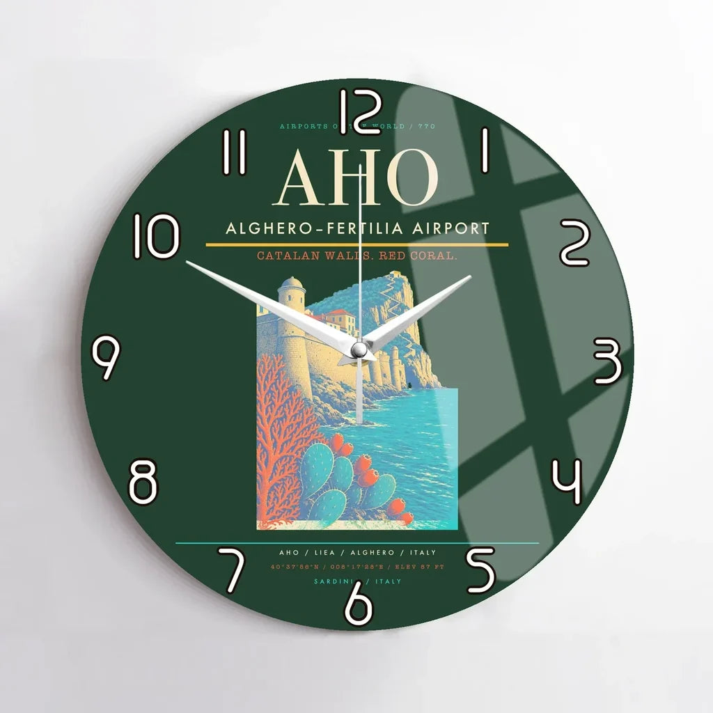 AlgheroFertilia Airport AHO Wall-Clock No-Frame - Dark Green
