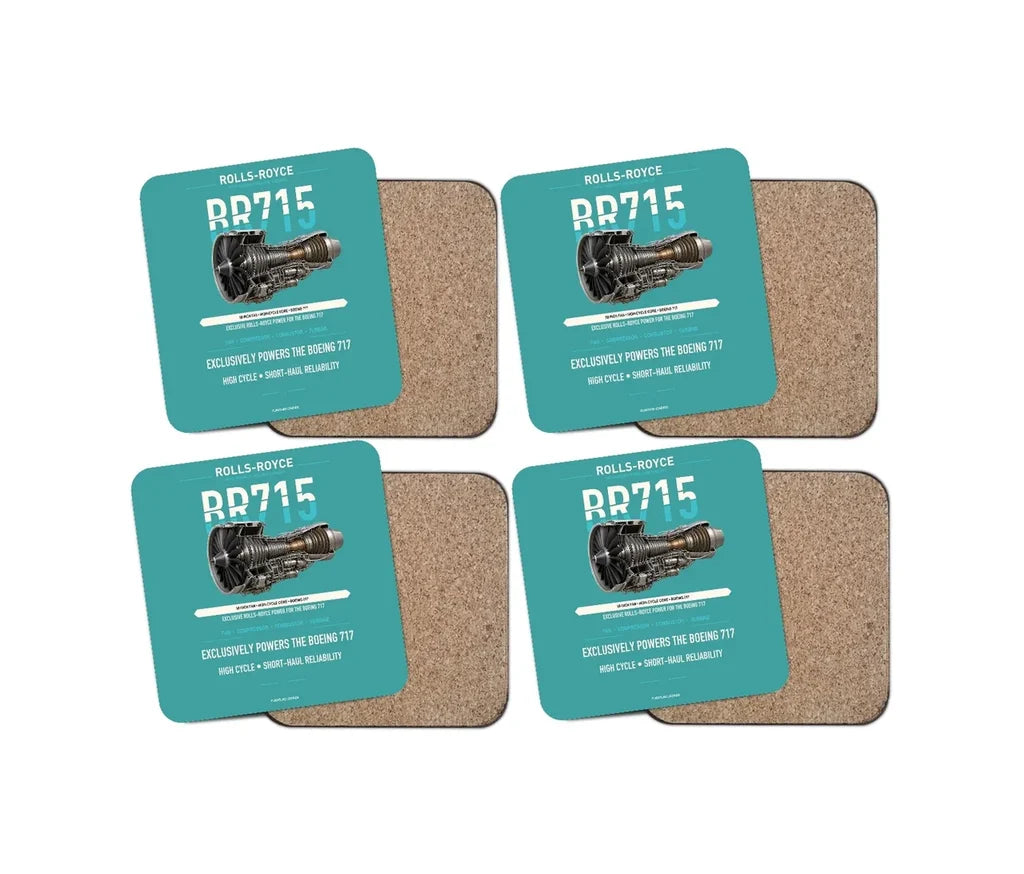 BR715 design on turquoise 4 pieces set coaster