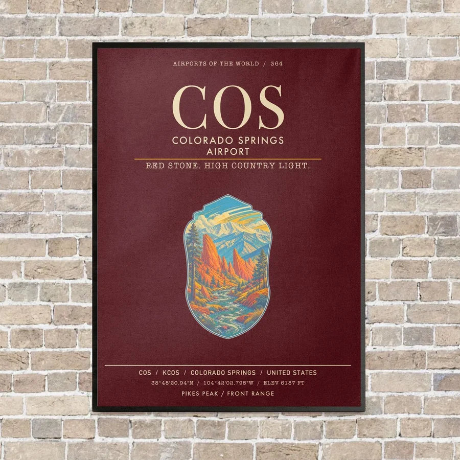 Colorado Springs Airport COS - Canvas Framed - Dark Red