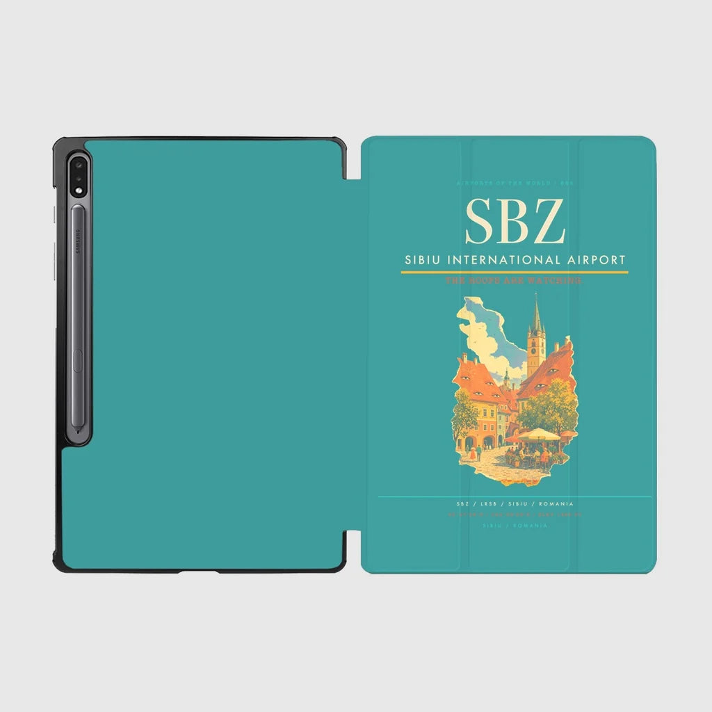 Sibiu International Airport (SBZ) design on turquoise samsung tablet tablet case