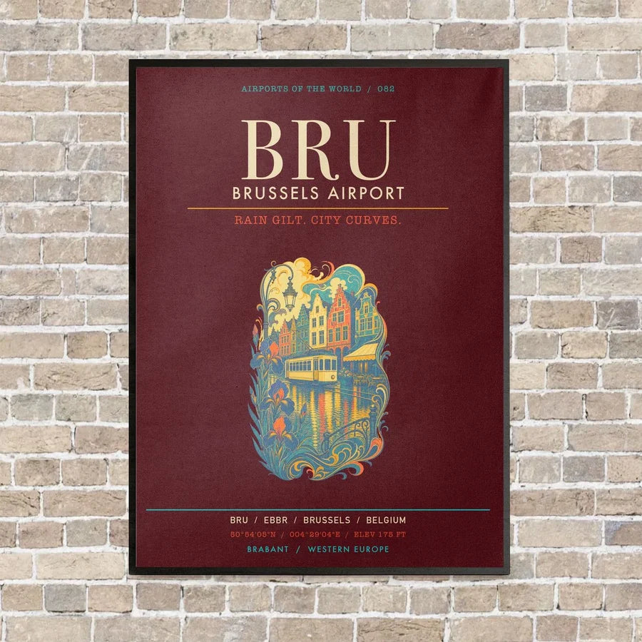 Brussels Airport BRU - Canvas Framed - Dark Red