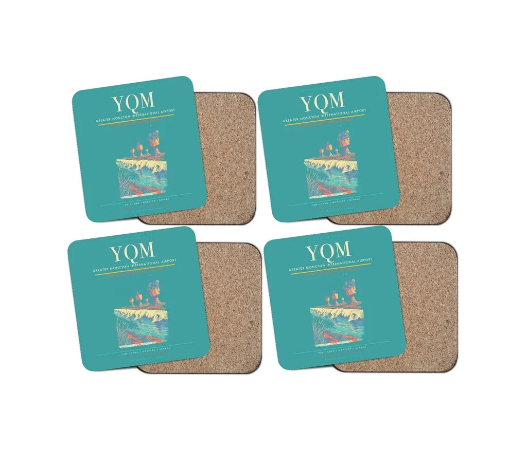 Greater Moncton International Airport (YQM) design on turquoise 4 pieces set coaster