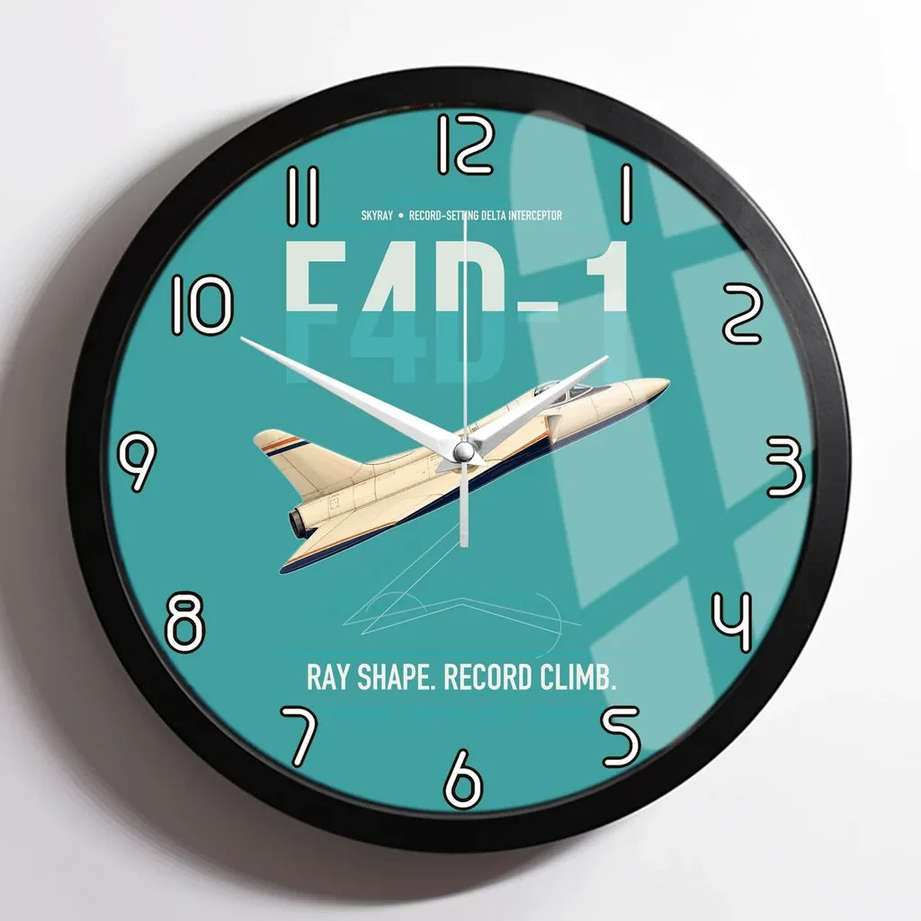 F4D-1 Skyray design on turquoise framed wall clock