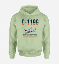 Thumbnail for C-119G Flying Boxcar design on light green double-side hoodie, single-side print