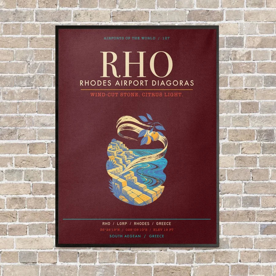 Rhodes Airport Diagoras RHO - Canvas Framed - Dark Red