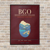Thumbnail for Bergen Airport Flesland BGO - Canvas Framed - Dark Red