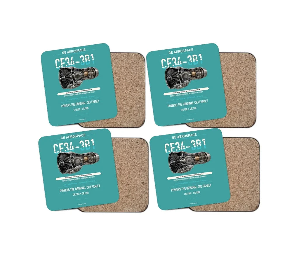 CF34-3B1 design on turquoise 4 pieces set coaster