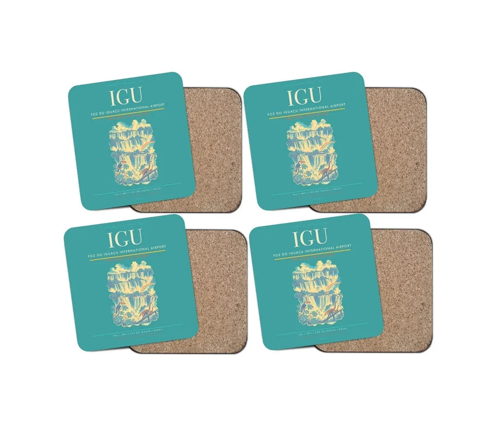 Foz do Iguaçu International Airport (IGU) design on turquoise 4 pieces set coaster