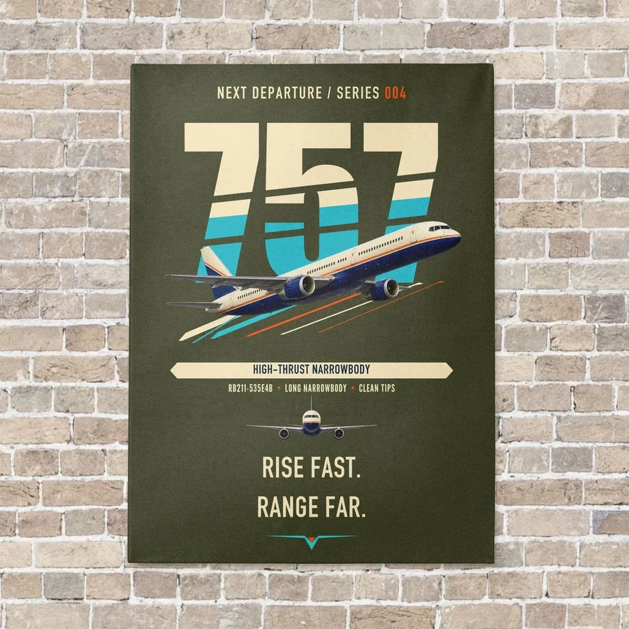 Boeing 757-200 vertical canvas print - no frame - green army background