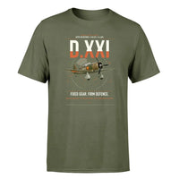 Thumbnail for Fokker D.XXI — Dutch LVA aircraft 221 design on green army t-shirt, single-side print