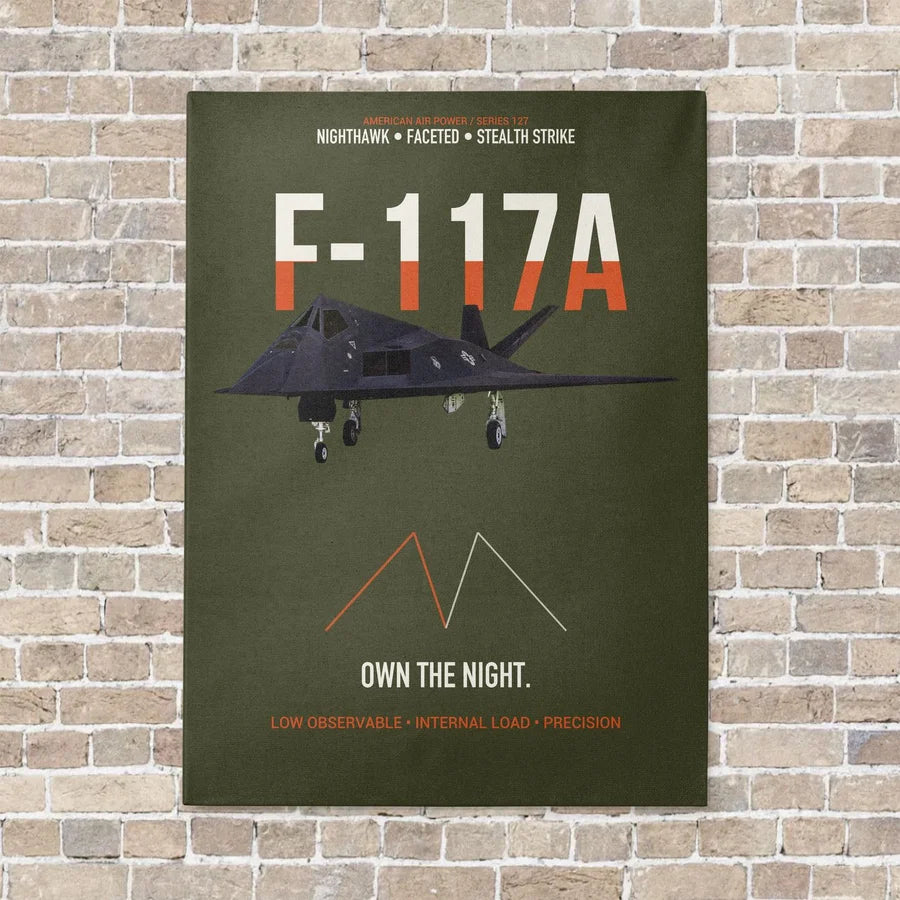 F-117A Nighthawk Own The Night vertical canvas print - no frame - green army background