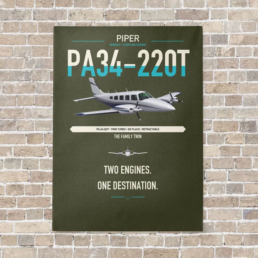 Piper PA-34-220T Seneca V vertical canvas print - no frame - green army background