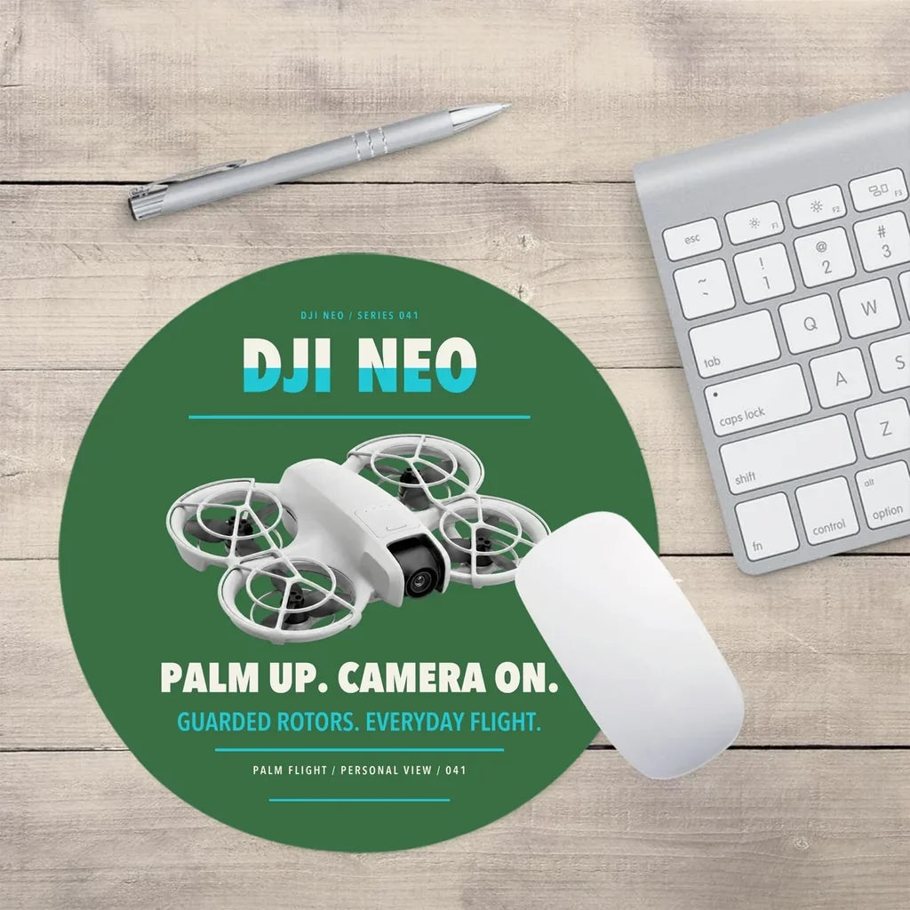 DJI Neo design on green round mouse pad