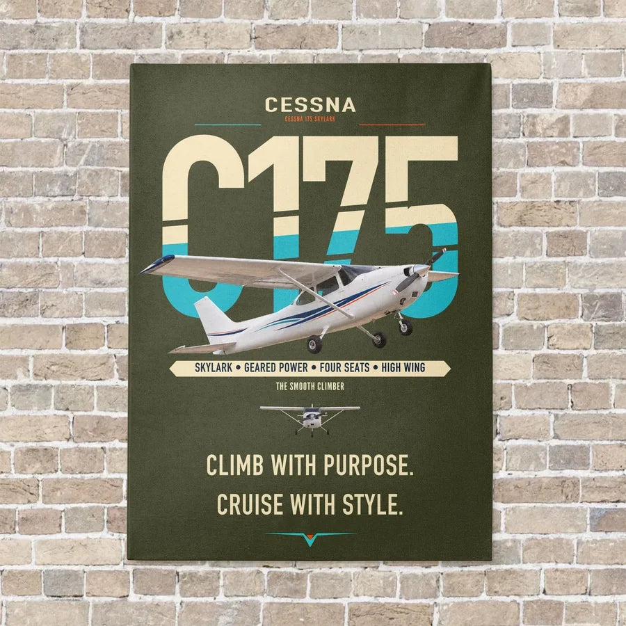 Cessna 175 Skylark vertical canvas print - no frame - green army background