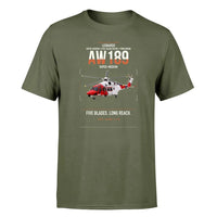 Thumbnail for Leonardo AW189 design on green army t-shirt, single-side print