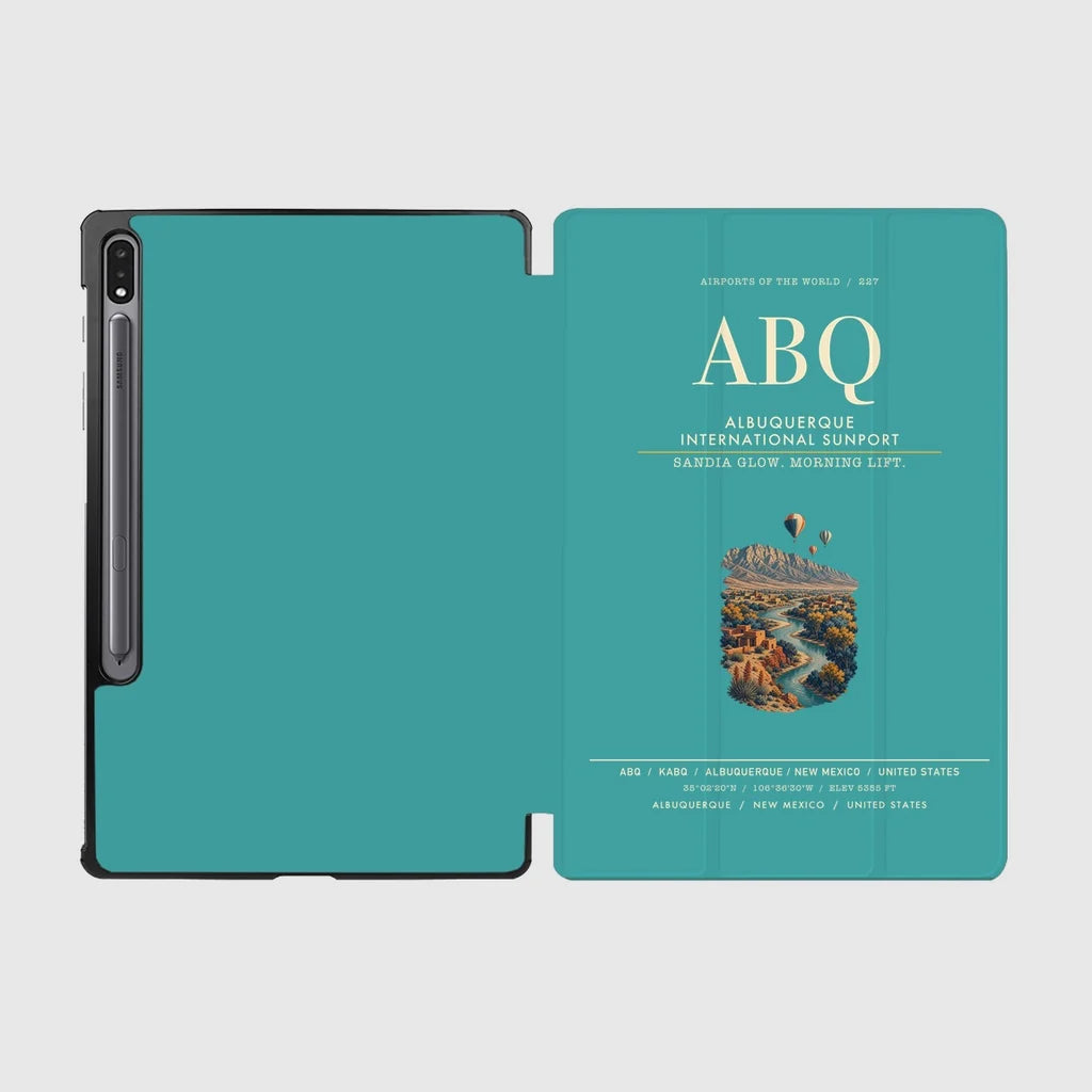 Albuquerque International Sunport (ABQ) design on turquoise samsung tablet tablet case