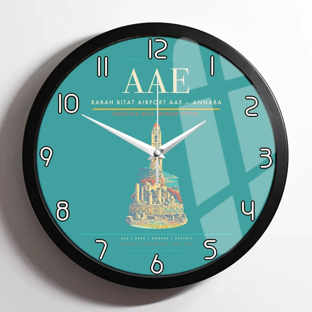 Rabah Bitat Airport (AAE) design on turquoise framed wall clock