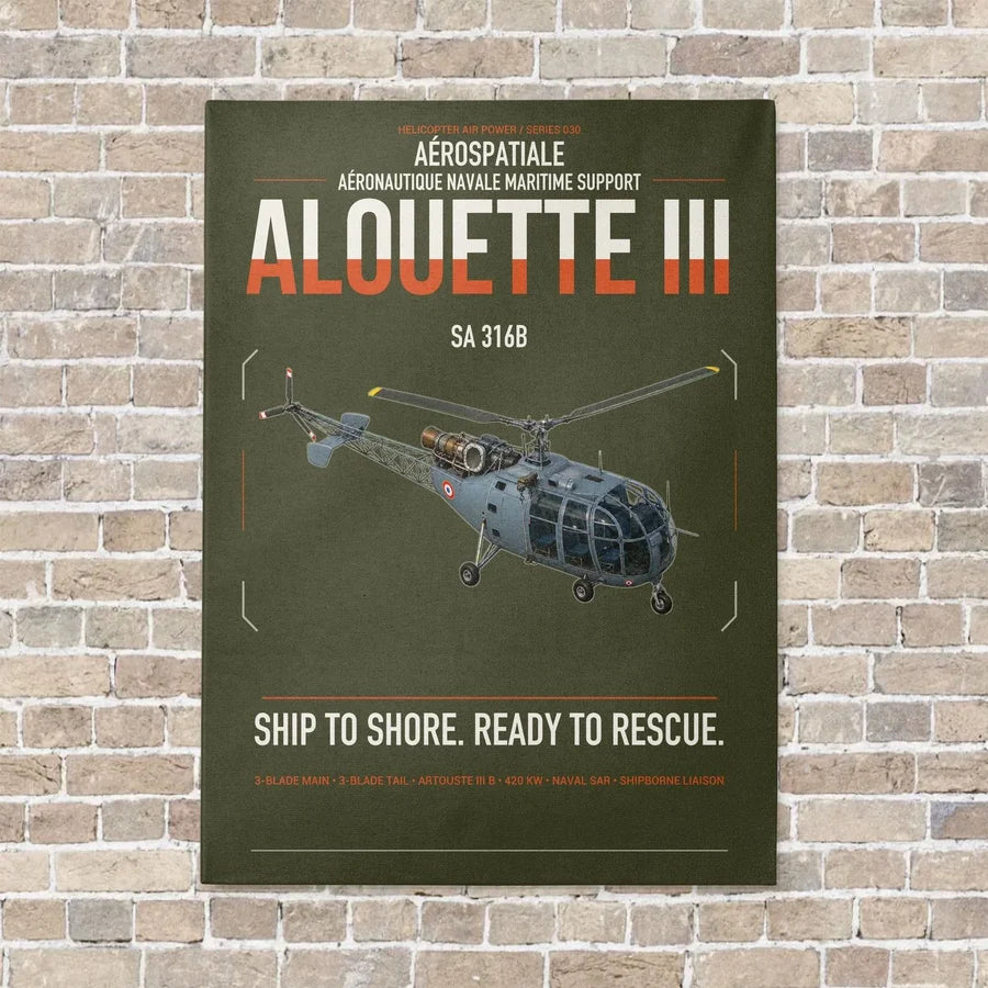 Aérospatiale SA 316B Alouette III vertical canvas print - no frame - green army background