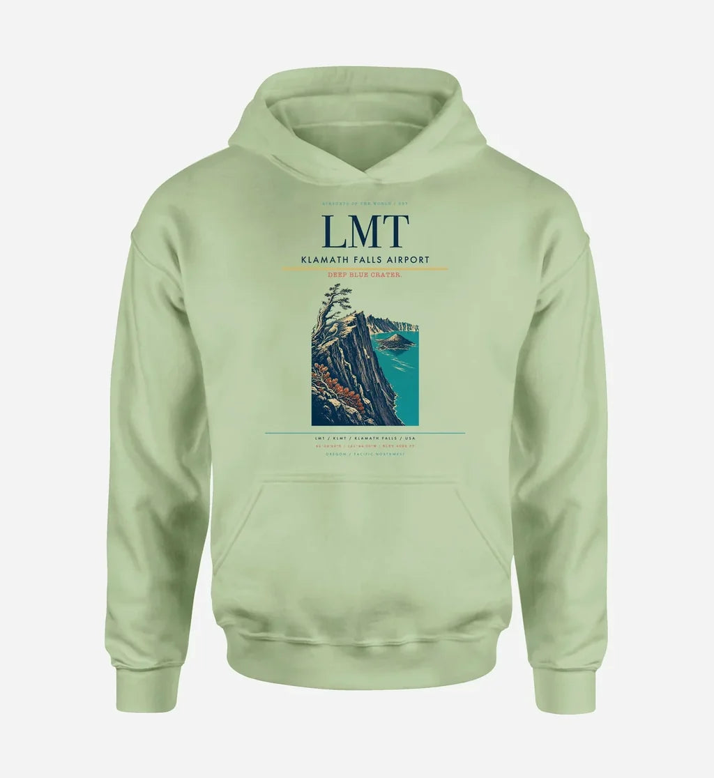 Klamath Falls Airport (LMT) design on light green hoodie single-side print