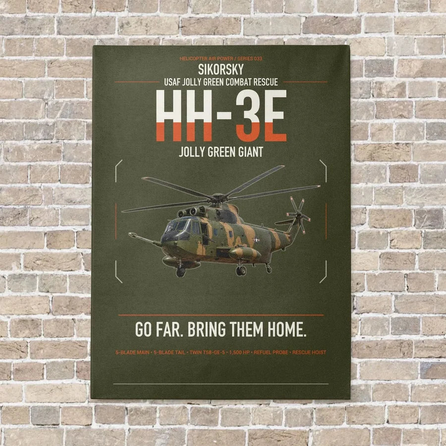 Sikorsky HH-3E Jolly Green Giant vertical canvas print - no frame - green army background