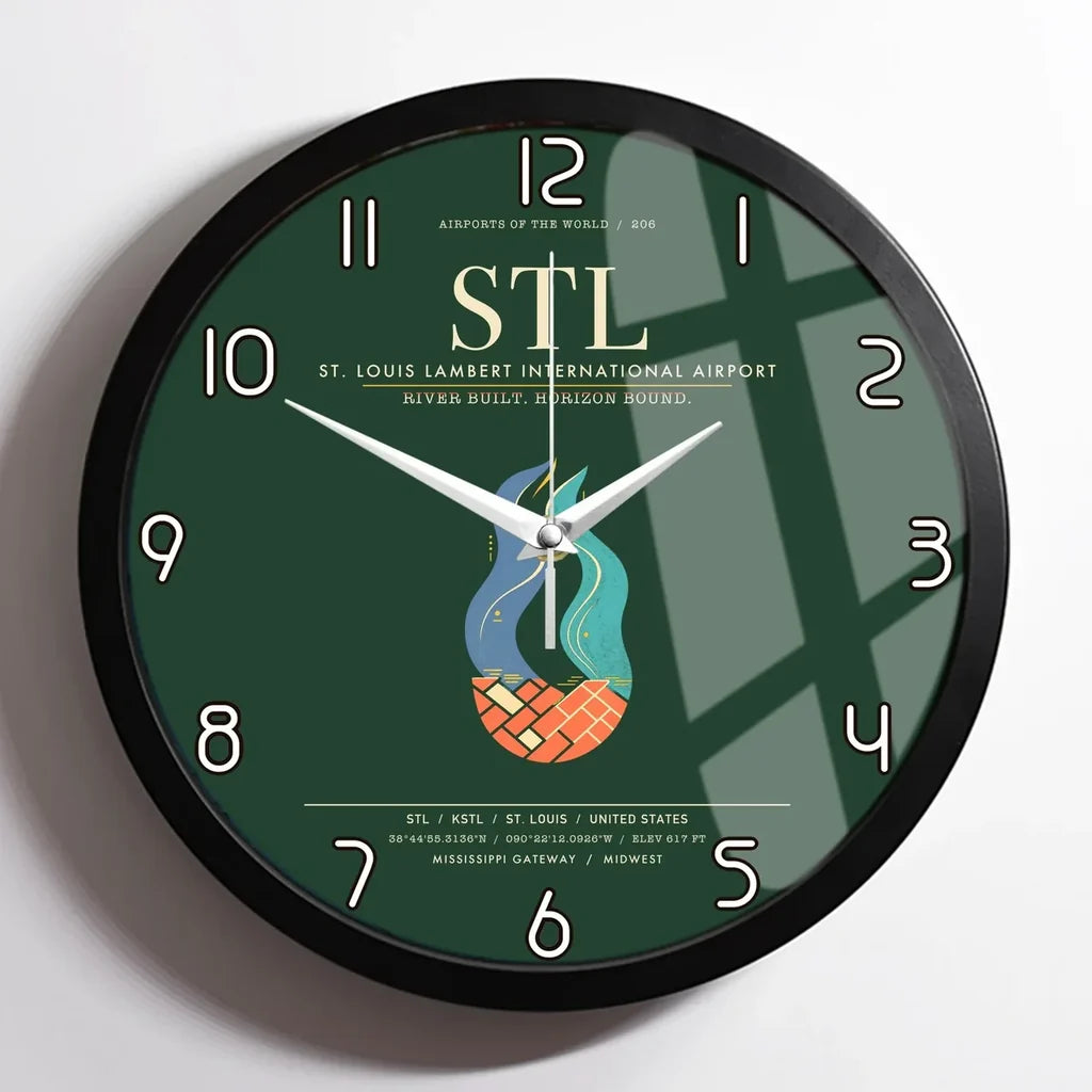 St. Louis Lambert International Airport STL Wall-Clock Framed - Dark Green