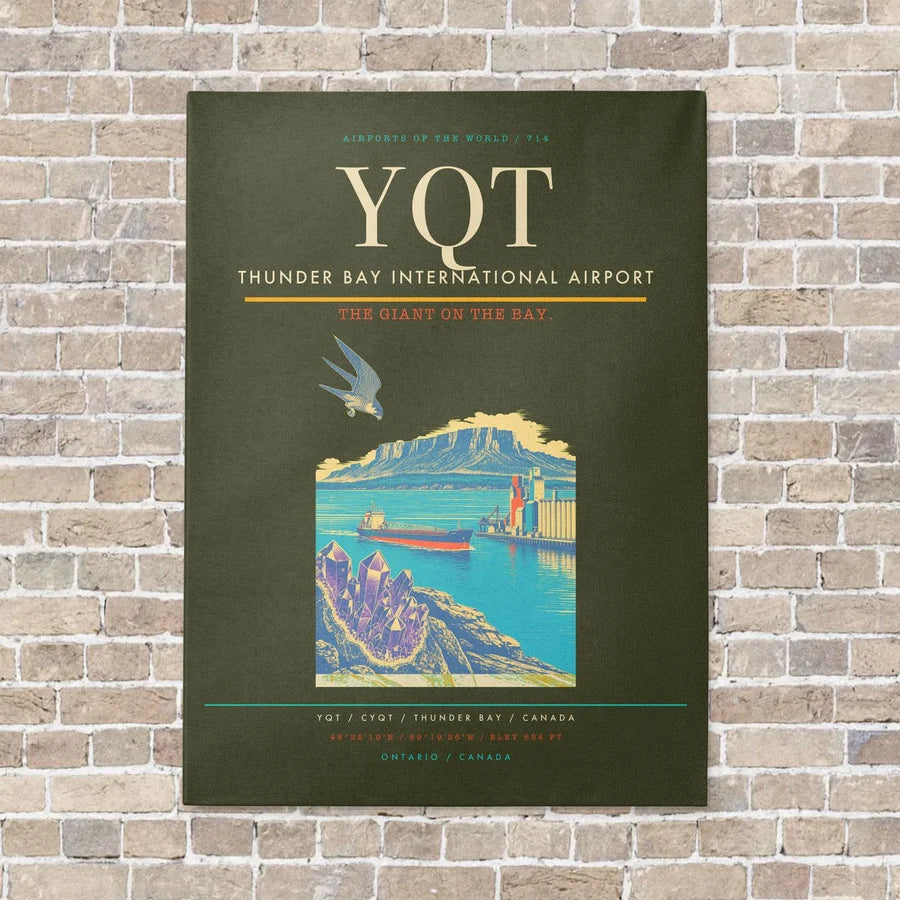 Thunder Bay International Airport YQT vertical canvas print - no frame - green army background