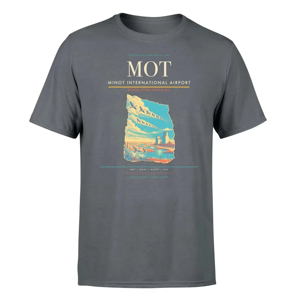 Minot International Airport (MOT) T-Shirt single-side front print in Gray | minot-international-airport-mot-double-side-t-shirt