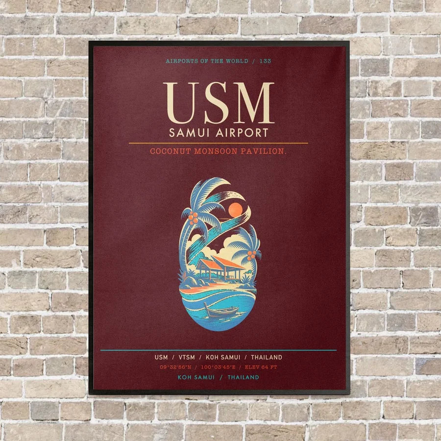 Samui Airport Koh Samui USM - Canvas Framed - Dark Red
